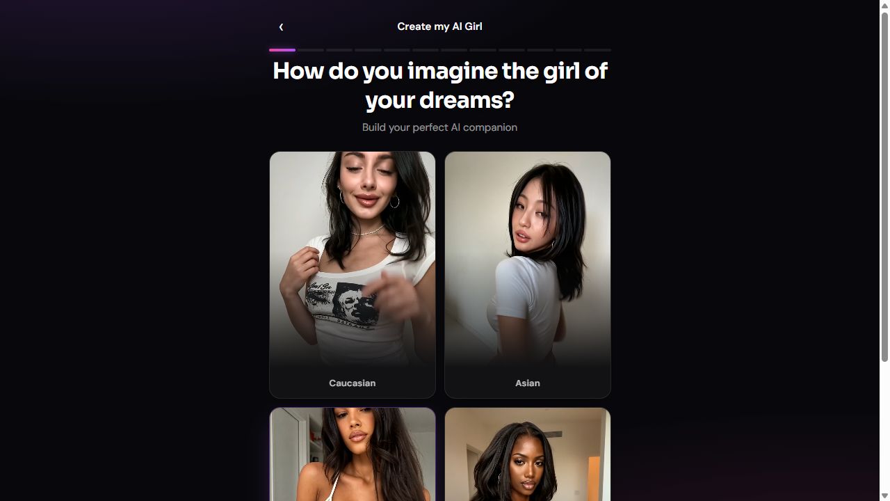 DreamBunny's English companion quiz showing the initial appearance choices